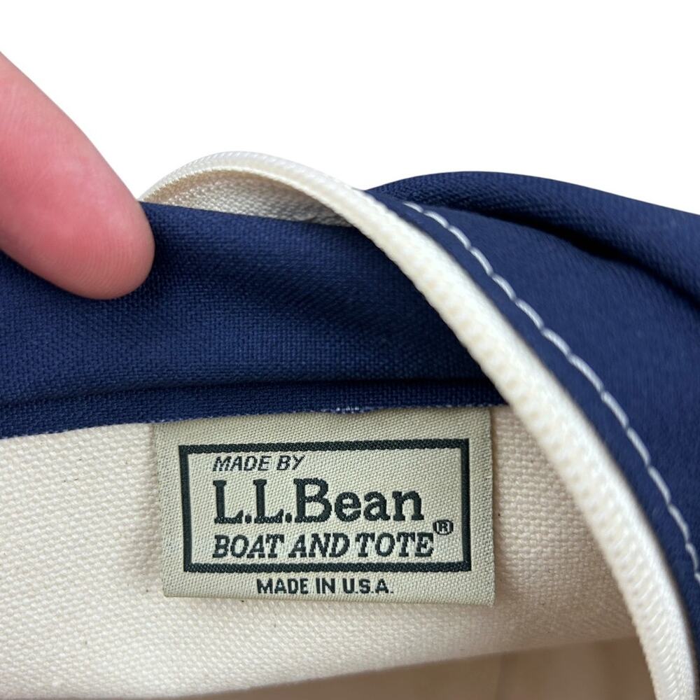 LL Bean Canvas Made in USA Navy Blue Zip Top Boat and Tote Top Handle Tote Bag - Picture 8 of 10